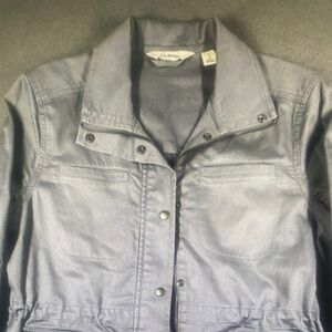 L.L.Bean Jacket Women’s Small Petite Gray Utility Cotton Stretch Snap Zip